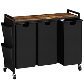 WOWLIVE Laundry Hamper with Lid 3 Section, Rolling Laundry Basket Organizer with Wheels, Iron-Made Laundry Sorter with Top Shelf and 3 Removable Bags,Large Clothes Storage for Room, Black