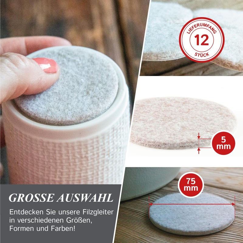 3 Inch Diameter Heavy Duty Felt Pads - Tan, 12