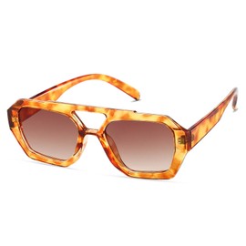 Xpectrum Retro Trendy Aviator Sunglasses for Womens Mens Vintage Hexagonal Square Double Bridge Sun Glasses X9666 (Tortoise Brown)