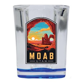 R and R Imports Moab Utah Design C Souvenir 2.5 Ounce Shot Glass Square Blue Base Single
