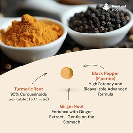 Turmeric Tablets with Black Pepper & Ginger - Curcumin - 180 Turmeric and Black Pepper Tablets (3 Month) High Strength Active Turmeric Supplements Not