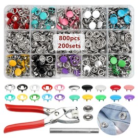 200 Sets Metal Press Studs with Pliers Press Stud Set with Fixed Buttons Tool Jersey Pliers Press Studs Without Sewing for DIY Clothing, Baby Children's Clothing, Clothing Repair, 9.5 mm, 10 Colours