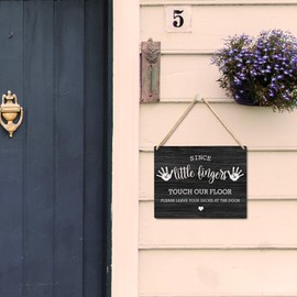 Wall Pediments Shoes Off Sign,Shoes Off Sign for Front Door,Since Little Fingers Touch Our Floor Door Sign,Please Take Your Shoes Off Sign,Shoes Off Hanging Welcome Sign for Front Door(black)
