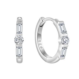 Blaniy Huggie Hoop Earrings for Women 925 Sterling Silver Cubic Zirconia Half Eternity Earrings April Birthstone Jewelry Gifts for Her