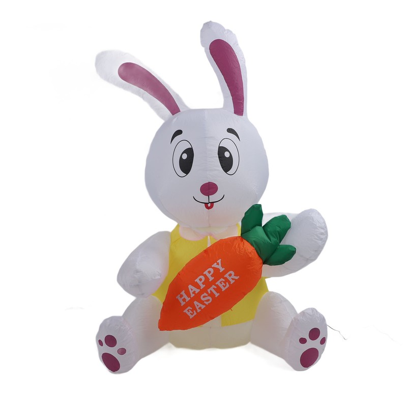 59.8in Inflatable Happy Easter Bunny Decoration Inflatable Rabbit Sitting Holding