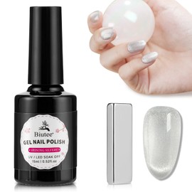 SEISSO Cat Eye Gel Nail Polish - 0.5 Oz Magnetic Nail Polish Shining Silver with Magnet Stick, Long-Lasting, High Shine. UV/LED Gel Polish