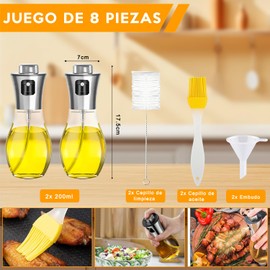 SYNMORE 8 Piezas Dispensador de Aceite de Cocina, 2 Pulverizador de Aceite de Acero Inoxidable de 200 ml, Oil Dispenser a Prueba de Fugas, 2 Cepillos de Limpieza, 2 Cepillos de Aceite y 2 Embudos