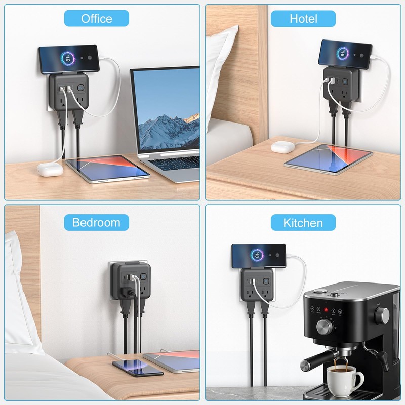 Multi Plug Outlet Extender with 2 USB-A + 2 USB-C