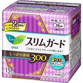 Kao Laurier Napkins, Slim Guard, 300 Firm Night Use, 15 Packs x 4 Pieces