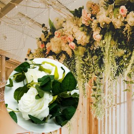 2 Pack Artificial Rose Garland,Flower Garland,Garland Decorations, 6.5ft Fake Silk Rose Flower Hanging Artificial Vine for Wedding, Party, Festival, Room Decor, office, Garden Decoration (White)