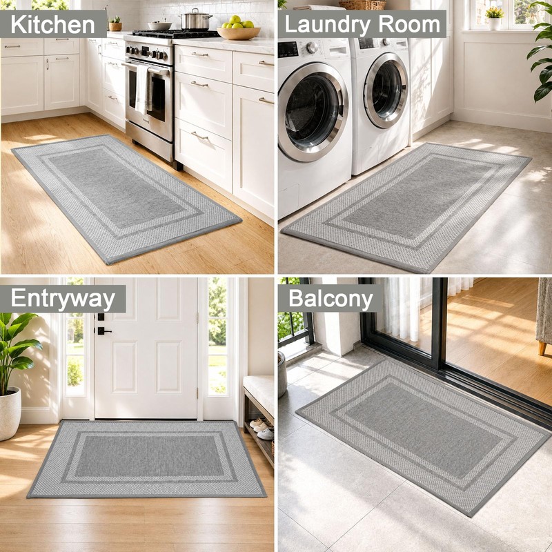 Bulijojo Linen Dirt Trapper Door Mat, 17"x30" Non Slip Entryway