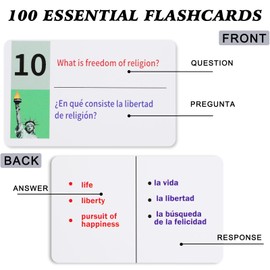 U.S Civics Test Flash Cards Combo Set, Naturalization Study Guide with Bilingual Booklet for English and Spanish, Flashcards for The United States Citizenship