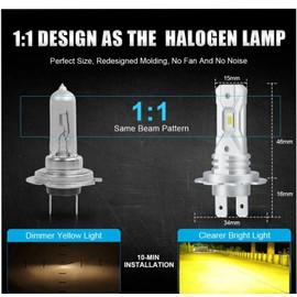 Super Bright H7 LED Headlight, Ideal for Motorcycles, Cars, Bikes, Yellow, Yellow, 12 V, For DC Cars, Explosion, Small, Non-Polarity, Fanless, Compatible with Vehicle Inspections, For Cars,