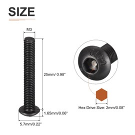 DTGN M3-0.5x25mm Button Head Socket Cap Screws - 50Pack - Good for Machine - Carbon Steel Black Oxide - Hex Drive Full Thread Fasteners