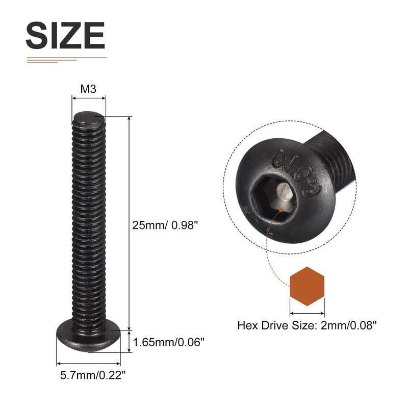 DTGN M3-0.5x25mm Button Head Socket Cap Screws - 50Pack -
