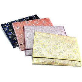 Lacquer Pludacter with Prayer Beads Bag, Cherry Blossom Brocade, Blue
