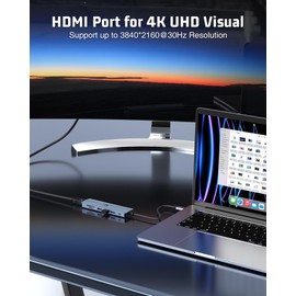 Tymyp USB C HUB, 7 in 1 USB Docking Station, Supports 4K HDMI, 100W Power Delivery, USB 3.0 Ports, Twin USB 2.0 Ports, SD/TF Card Reader, Compatible with iMac, Surface, XPS, Thinkpad, Galaxy