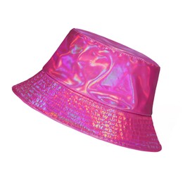 Manfnee Rave Bucket Hat for Men Women Waterproof Rain Hat Metallic Hip Hop Hat Wide Fishing Hat Sun Hat, A4:Pink