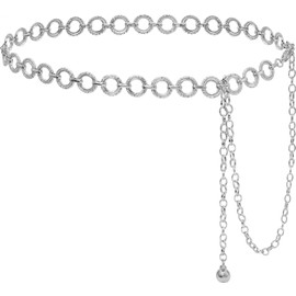 Heyjoin Women's Chain Belts Adjustable Waist Chain Metal Belly Link (Threaded Ring Silver S)