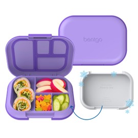 Bentgo Chill Kids Leak-Proof Lunch Box - 4-Compartment Bento Box with Built-In Ice Pack, 3.3 Cup Capacity, PFAS & BPA-Free, Microwave & Dishwasher Safe, Ideal Size for Ages 3 to 7 (Purple)