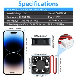 60mm 12V DC Cooling Fan - PANOMOUNTS CF6025 High Airflow 60mm 25mm 12V 2Pin Amp Fans for Car Audio Vent Cooling Fan Low Noise 5600RPM 2-Pack