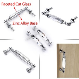 JUXYES Pack of 2 Crystal Cabinet Handles Pulls, Chrome Silver Glass Handle Decorative Drawer Pulls Modern Cupboard Door Handle Knobs for Dresser Drawer Cabinet Closet (5")