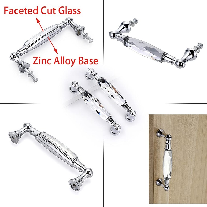 JUXYES Pack of 2 Crystal Cabinet Handles Pulls, Chrome Silver