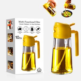 TRENDING LIFESTYLE 10oz Olive Oil Dispenser Bottle for Kitchen - 2 in 1 Oil Dispenser and Oil Sprayer for Cooking, Air Fryer, Salad, 300ml Olive Oil Sprayer (Yellow)