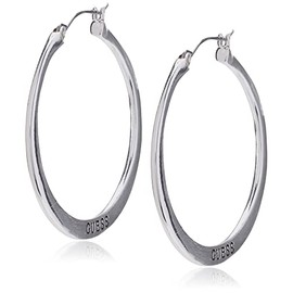 GUESS "Basic" Silver Flat Logo Hoop Earrings