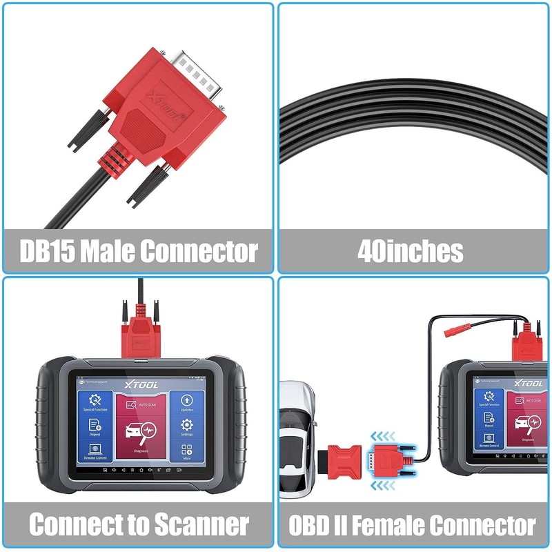 XTOOL DB15 OBDII Replacement Cable, Male to Female OBD2 Cable,