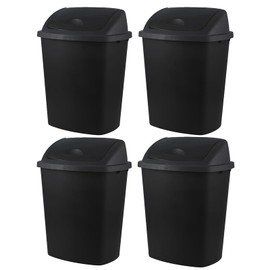 Bringer 18 Gallon Large Swing Top Trash Can, Plastic Garbage Can with Swing-Lid, Black, 4-Pack