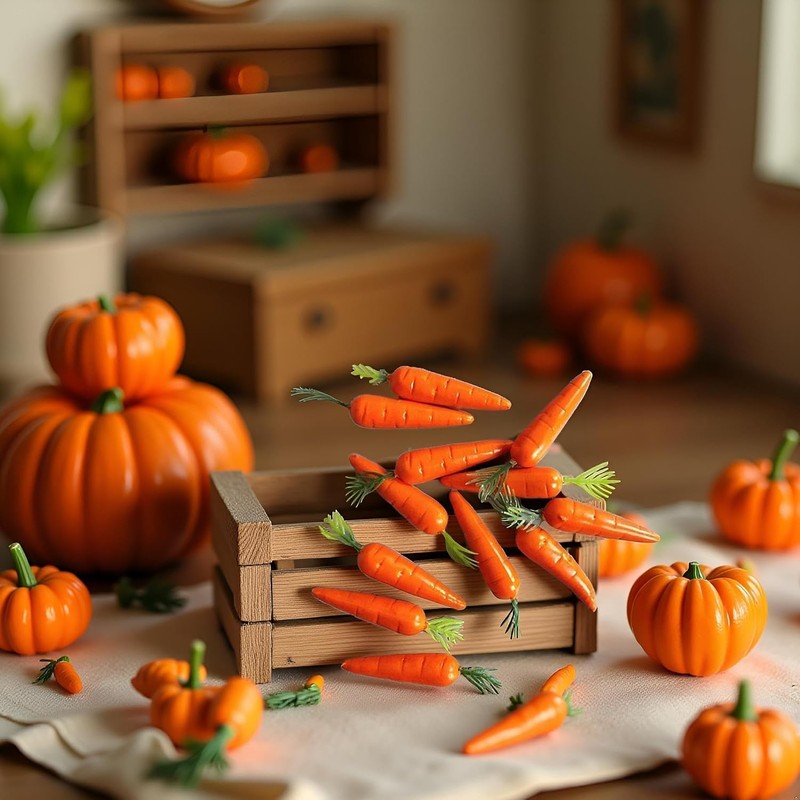 Nlinlin 15Pcs Miniature Carrot Models, Artificial Vegetables for Mini Kitchen