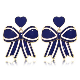 Game Day Bow Earrings Football Team Spirit Color Heart Bow Dangle Earrings Game Day Football Earrings Jewelry Gift for Sports Fan (blue white bow earrings)