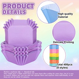 FYSUIMU FYSUIMU 400Pcs Colorful Square Cupcake Liners Rainbow Color Baking Cups Square Muffin Cupcake Wrappers for Party Supplies