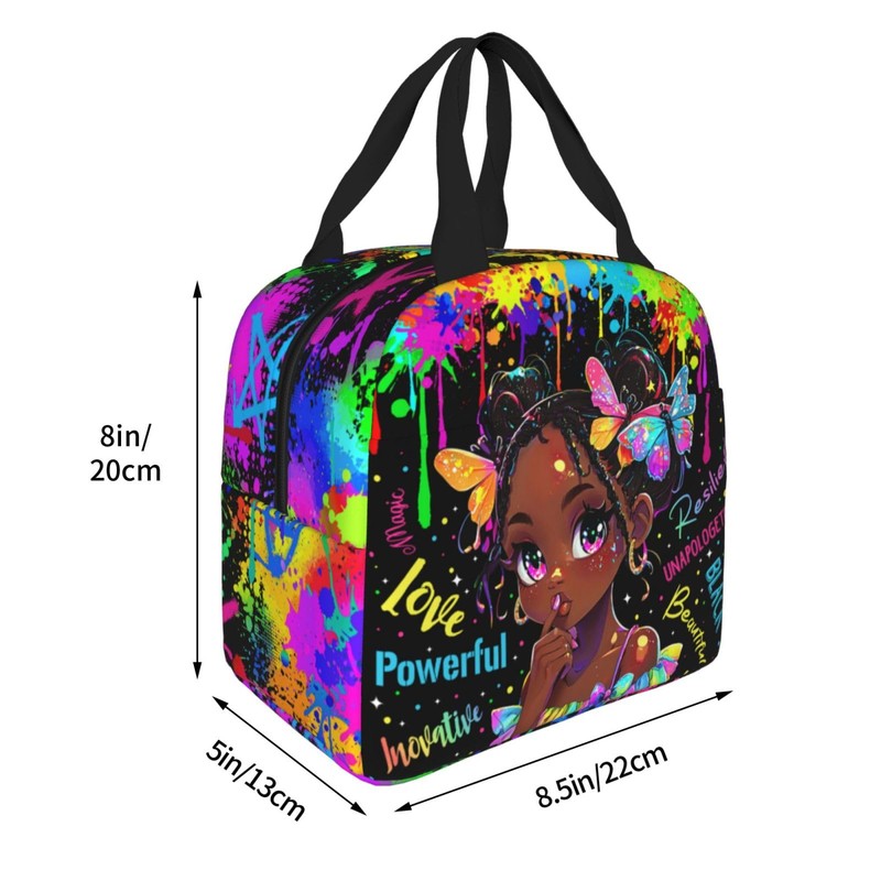 Quelindra Watercolor Doodle Lunch Boxes,Black Women Lunch Box，Graffiti Lunch Bag，African
