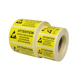 Kill Stat 1000 Pcs Per Roll, ESD Warning Labels Attention for Handling Static Devices, Static Warning Stickers, Black/Yellow, Easy to Apply, 25 x 45mm