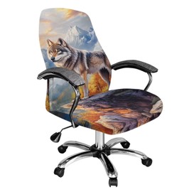 Wanyint Wolf Mountain Office Chair Cover with Elastic Bottom Stretch Computer Desk Chair Cover Anti-Slip High Back Chair Cover with Elastic Bottom Office Decor, L