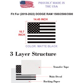 Compatible with Dodge Ram 1500/2500/3500 Truck (2019-2022) | Precut American Flag Window Decals Sticker | Rear Middle | Proudly Made in The US | Matte Black (Straight)