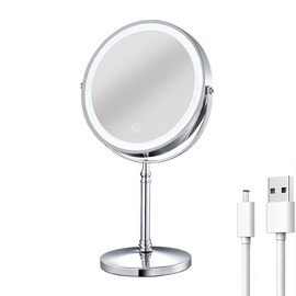 BeiHCain 8 Inch Double Sidedechargeable Vanity Mirror Cosmetic Mirror with Touch Control Mirror 10X Magnifying Vanity Mirror with 3 Color LED Lights Double-Sided Cosmetic Mirror