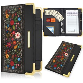 YeeCASE Server Book, Waiter Wallet in High Quality Leather, with Money Pocket and Zipper Pouch, Restaurant Waitstaff Organizer Fits Server Apron and Receipt Holder (Flower-Color)