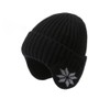 Winter Knit Beanie with Snowflake Pattern, Black, Ribbed Design with