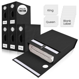 TOSORO 6 Pack Bed Sheet Organizer and Storage, Foldable Storage Bed Sheet Organizer for Linen Closet with Viewing Window & Label for Bedding Sheets & Blankets (Queen & King Size) Black