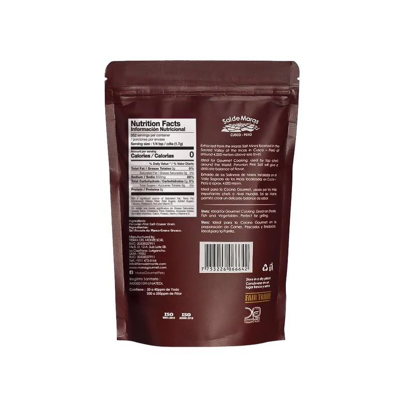 MARAS GOURMET Peruvian Pink Salt - Coarse Grain, Organic Mineral