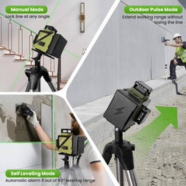 G JOGO Laser Level 360 Self Leveling, 3x360° 3D Green Line Laser Level for Picture Hanging, Rechargeable Lazer Level with Type-C Charger, 2 * 3600mAh Batteries, Magnetic Rotating Stand and Hard Case