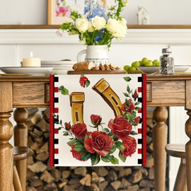 Horseshoe Roses Kentucky Table Runner, Festival Sports Holiday Kitchen Dining Table Decoration for Home Party Decor 13x72 Inch