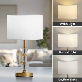 LIMIXI Crystal Table Lamps Set of 2, 3-Color Dimmable Gold Bedside Lamp for Living Room/Bedroom/Entryway and Other Rooms, Led Bulb Included