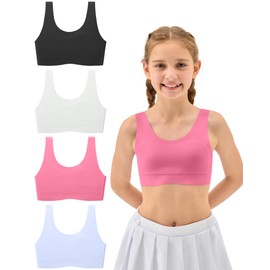 Sascina Girls Bras 8-10 Years Old Seamless Training Bras for Girls Sports Bras Stretchy Comfortable- No Pads, Chest Double Lined Black/White/Pink/Blue
