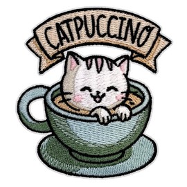 EMBRO BOF Catpuccino Coffee Patch - 7,6 cm Cool Coffee Iron on Patch - Bestickte Kaffee Patches zum Aufbügeln für Jacken