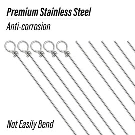 Dr.Fish 30 Pack Fishing Spinner Shaft Stainless Steel Looped Wire Spinner Parts Component Spinner Making DIY Spinner Bait Inline Rigs Saltwater Freshwater Bass Trout Walleye 6.3x0.023inch