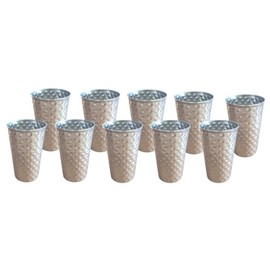 BURI 10 Stainless Steel Drinking Cups 500 ml Hammered Metal Cup Silver